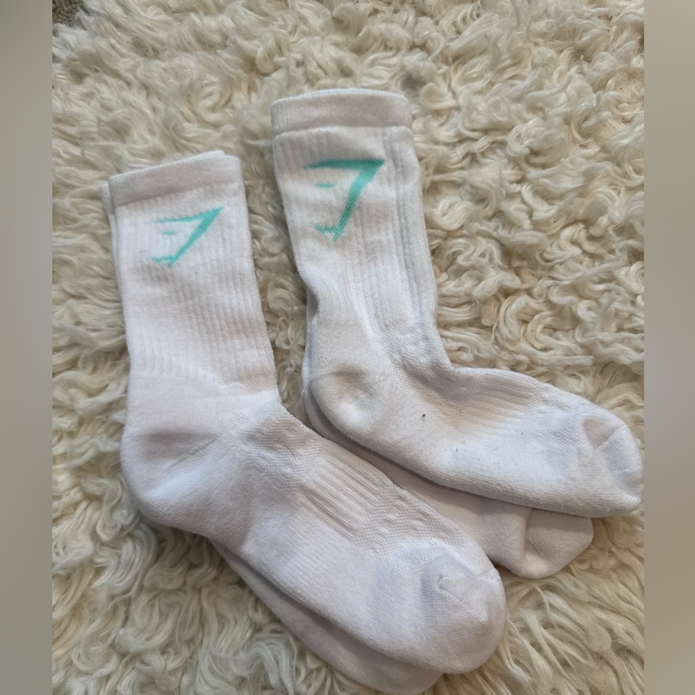GYMSHARK socks aqua blue and white